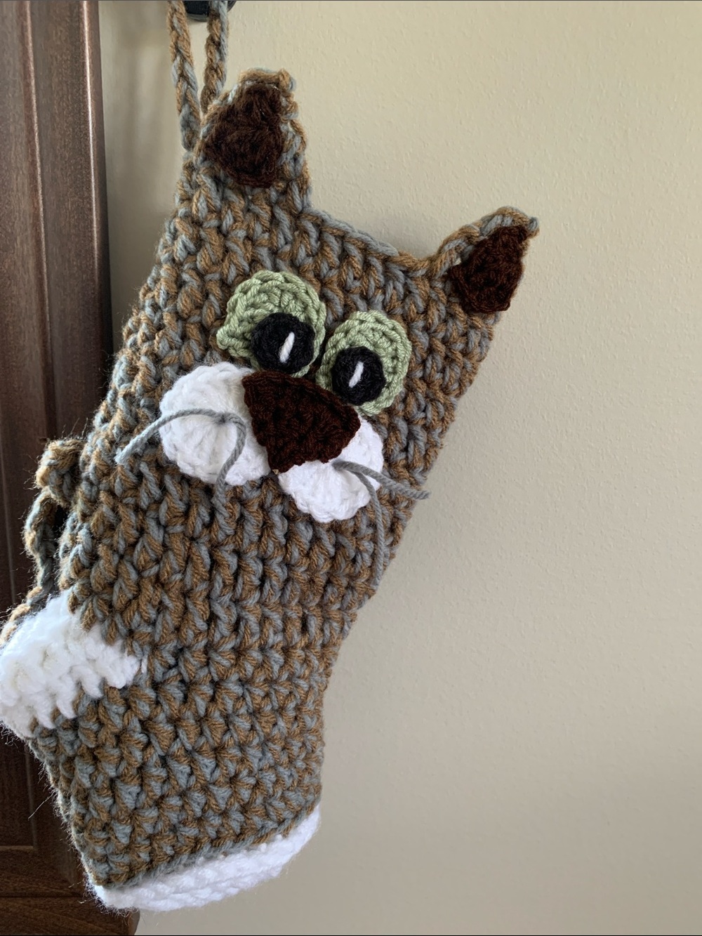 Handmade Gray & Tan Cat Stocking
